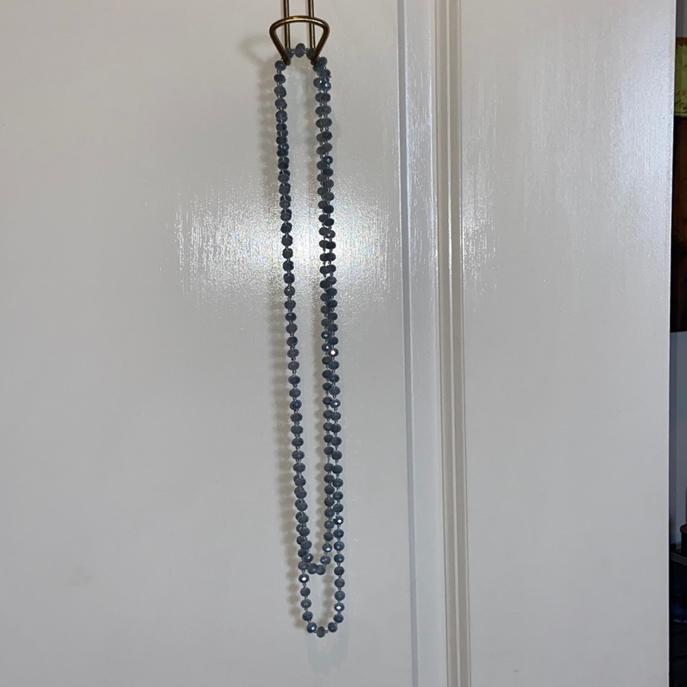EXTRA LONG gray beaded necklace. Never worn.